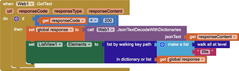 Display and access JSON objects and list formats - MIT App